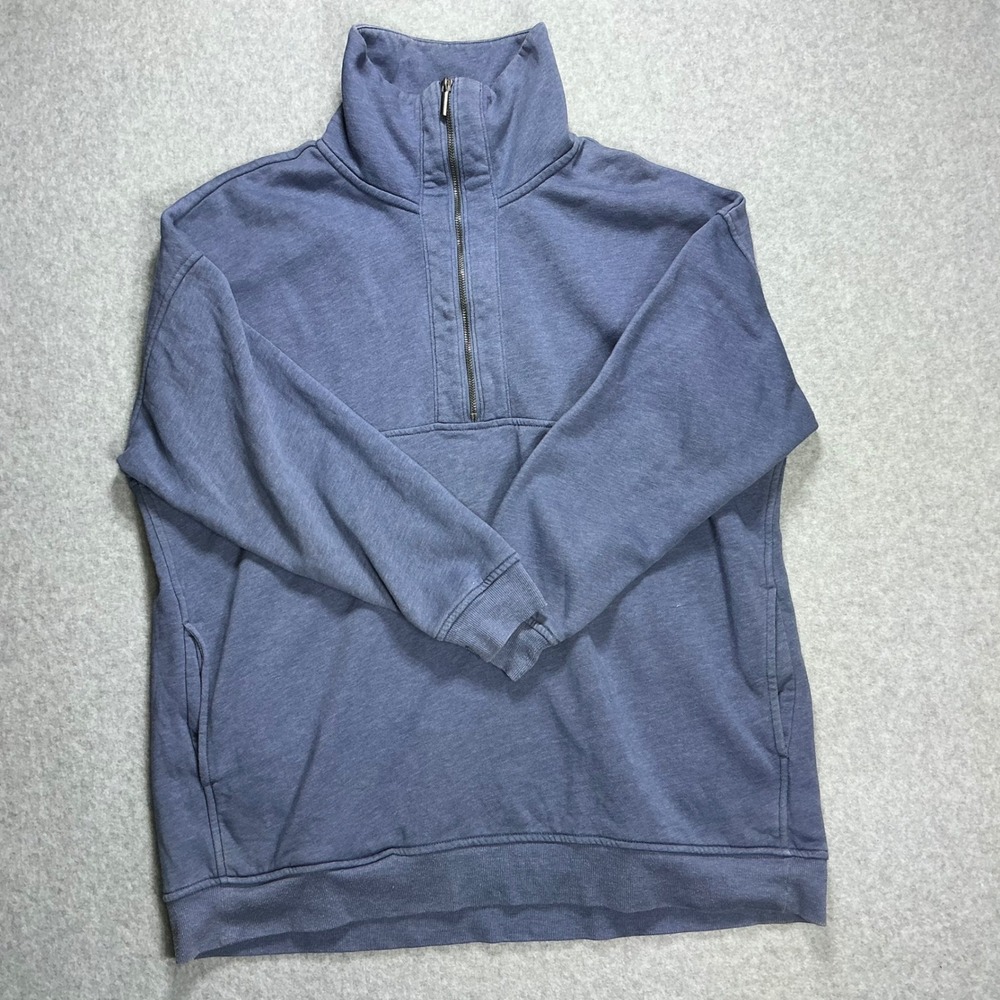 Old Navy Mens Blue Heather Quarter Zip Fleece Pullover Sweatshirt Large Pockets
